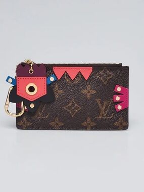 Louis Vuitton Monogram Card Holder with Coral & Fuchsia Accents
